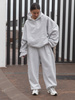 Zestaw dresowy oversize – bluza z kapturem + spodnie barrel | kolor szary melanż