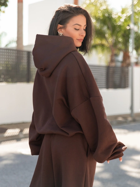 Viralowa Dresowa bawełniana BLUZA z kapturem oversize szeroka brązowa E644