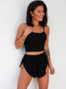 PIŻAMA komplet do spania krótki top na cienkich ramiączkach i asymetryczne spodenki czarna P34 k01