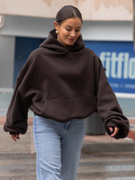 Viralowa Dresowa bawełniana BLUZA z kapturem oversize szeroka dark chocolate E644