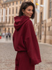 Luźna BLUZA z kapturem oversize szeroka z bawełnianej dresówki niedrapanej od wewnątrz bordowa X150