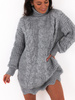 Tunika sukienka swetrowa z golfem splot warkocze szary 3567