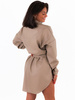 Asymetryczna sukienka z eko skóry krój koszulowy z paskiem beżowa c373 k01