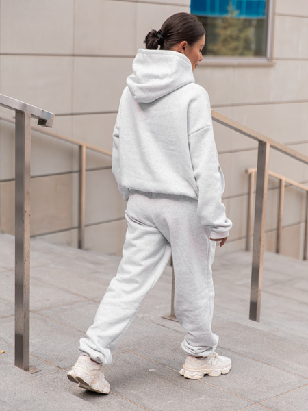 Dresowa bawełniana BLUZA z kapturem kangurka o klasycznym kroju szary melanż X350