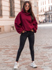 Bawełniana BLUZA z drapanego dresu z kapturem na stójce z kieszeniami kangurka bordowa E1