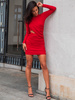 Elegancka SUKIENKA mini asymetryczna z wycięciem w pasie czerwona D533 k01