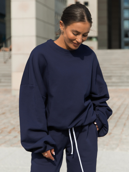 Dresowa bawełniana BLUZA oversize szeroka navy blue X402