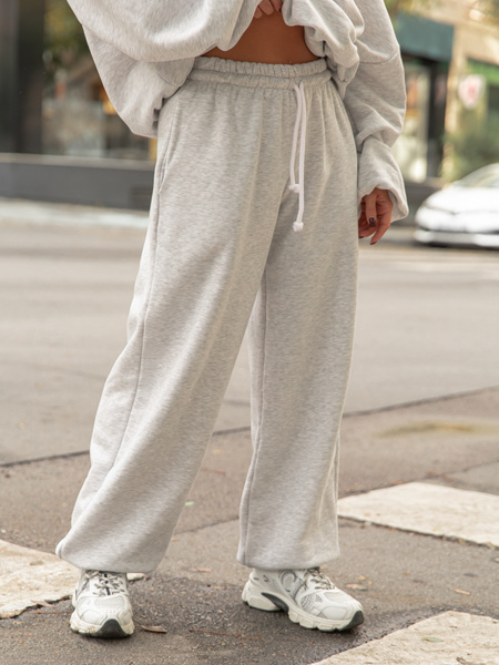 Dresowe bawełniane SPODNIE baggy niski stan szary melanż X403