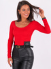 Bawełniana bluzka duży dekolt z prążka czerwona B256 k01