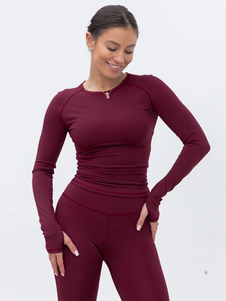 FITNESS / SIŁOWNIA / JOGA dopasowana BLUZKA z długim rękawem bordowa F101