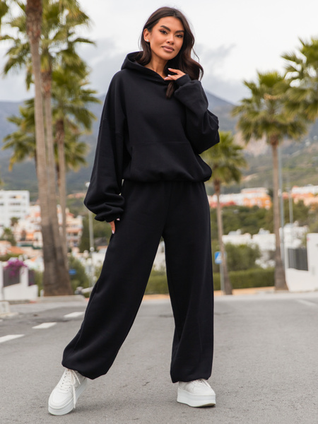 Viralowa Dresowa bawełniana BLUZA z kapturem oversize szeroka czarna E644