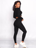 Bawełniany komplet top i legginsy z wysokim stanem z dzianiny prążkowanej czarny d013 k01