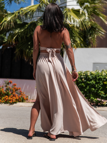 KOMPLET top ala stanik i spódnica długość maxi beżowa E235 k01