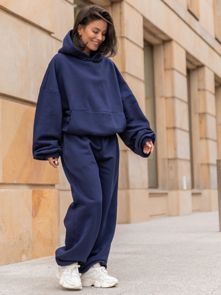 Viralowy ZESTAW: bawełniana BLUZA oversize z kapturem E644 + SPODNIE baggy E643