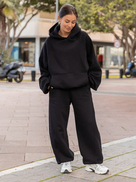 Dresowy ZESTAW: BLUZA z kapturem oversize z raglanowymi rękawami X509 + Bawełniane SPODNIE baggy ze ściągaczami i przeszyciami X510