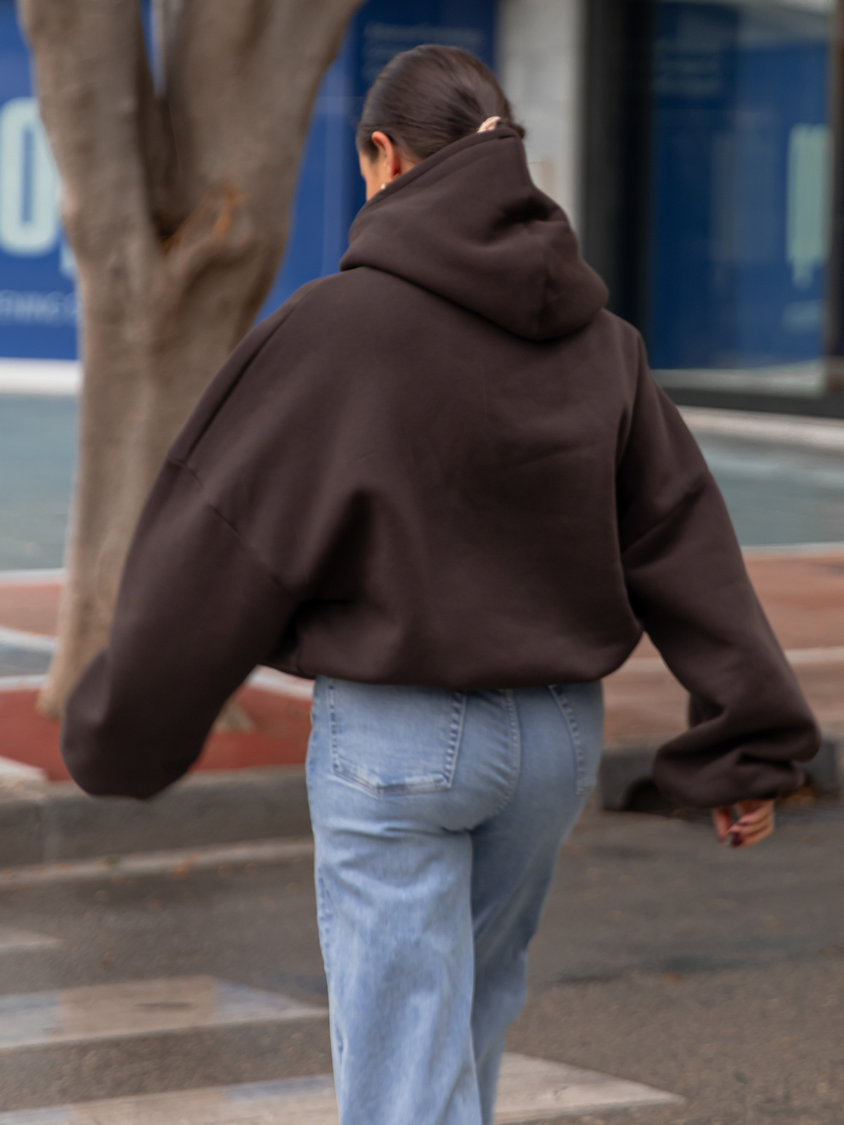 Viralowa Dresowa bawełniana BLUZA z kapturem oversize szeroka dark chocolate E644