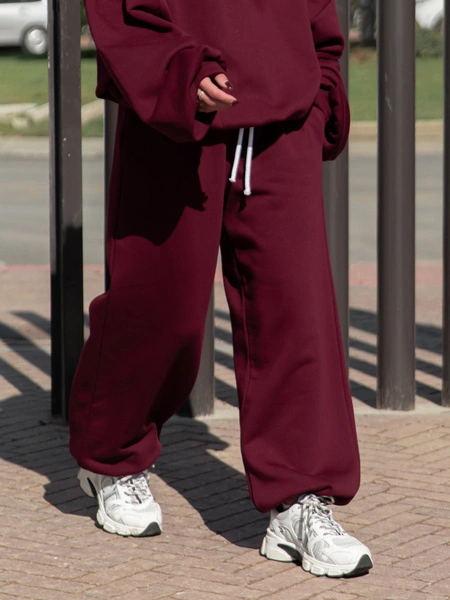 Dresowe bawełniane SPODNIE baggy niski stan bordowe X403