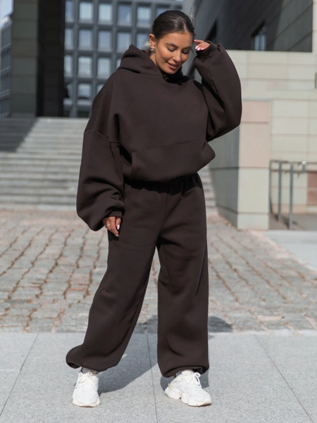 Viralowa Dresowa bawełniana BLUZA z kapturem oversize szeroka dark chocolate E644