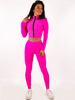 KOMPLET z lycry krótka bluza z zamkiem na stójce i legginsy neon róż d135 k01