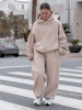 Zestaw dresowy oversize – bluza z kapturem + spodnie barrel | kolor beżowy