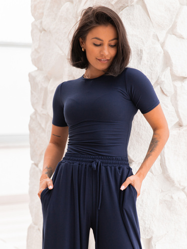 Wiscozowa dopasowana BLUZKA basic z krótkim rękawem navy blue X203 k01