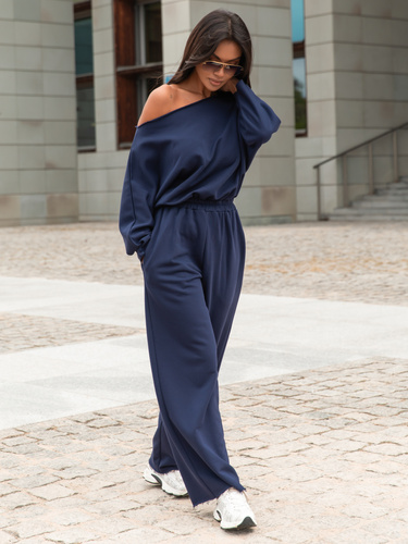 Dresowy bawełniany KOMBINEZON z długimi spodniami navy blue X414