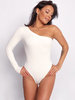 Body z jednym rękawem asymetryczny dekolt ecru d024 k01