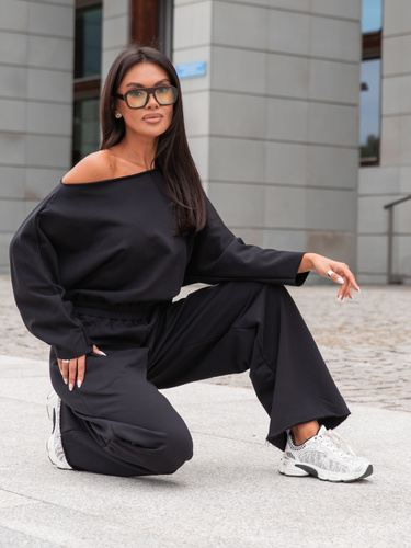 Dresowy bawełniany KOMBINEZON z długimi spodniami czarny X414