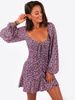 ROZKLOSZOWANA MARSZCZONA SUKIENKA fioletowa w kwiatki B174 k01