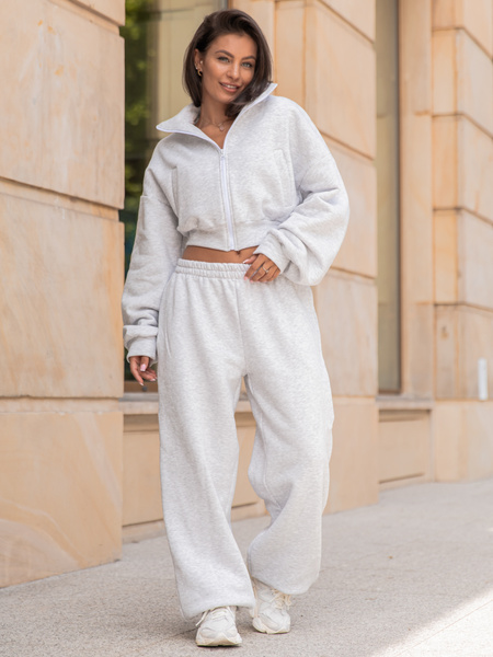 Dresowa bawełniana BLUZA na stójce zapinana na zamek szary melanż X300