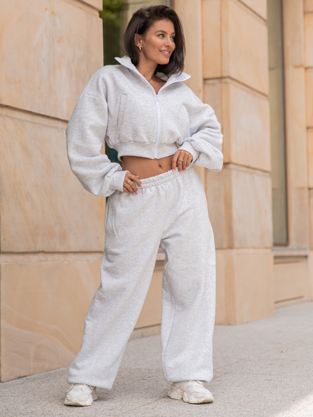 Dresowa bawełniana BLUZA na stójce zapinana na zamek szary melanż X300