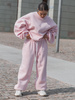 Dresowe bawełniane SPODNIE baggy niski stan baby pink X403