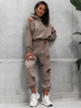 Bawełniany KOMPLET dres z dziurami bluza z kapturem i spodnie cappuccino D593 k01