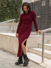 Dopasowana SUKIENKA maxi z rozporkiem z dzianiny swetrowej bordowy X451 k01