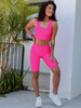 KOMPLET z lycry krótki top na ramkach i krótkie legginsy kolarki różowy D212 k01