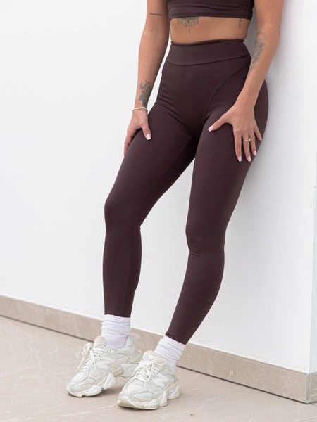 FITNESS / SIŁOWNIA / JOGA dopasowane SPODNIE legginsy z wysokim stanem z przeszyciami czekoladowe F106