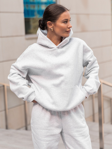 Dresowa bawełniana BLUZA z kapturem kangurka o klasycznym kroju szary melanż X350