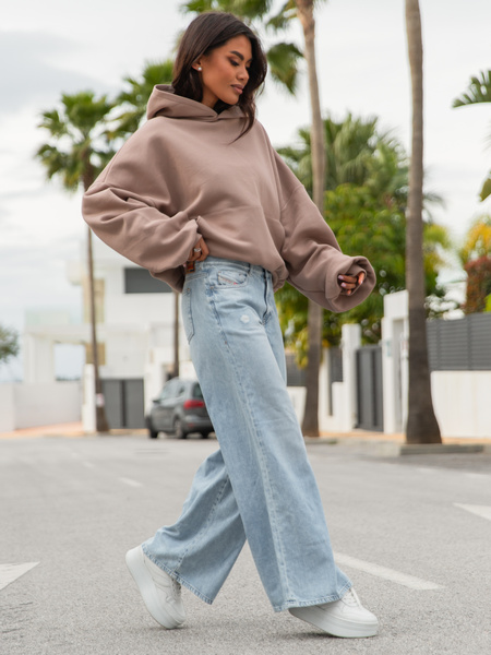 Viralowa Dresowa bawełniana BLUZA z kapturem oversize szeroka mokka E644
