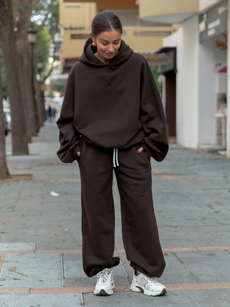 ZESTAW DRESOWY: Bawełniana BLUZA z dresu drapanego z kapturem X478 + Dresowe SPODNIE baggy niski stan X403