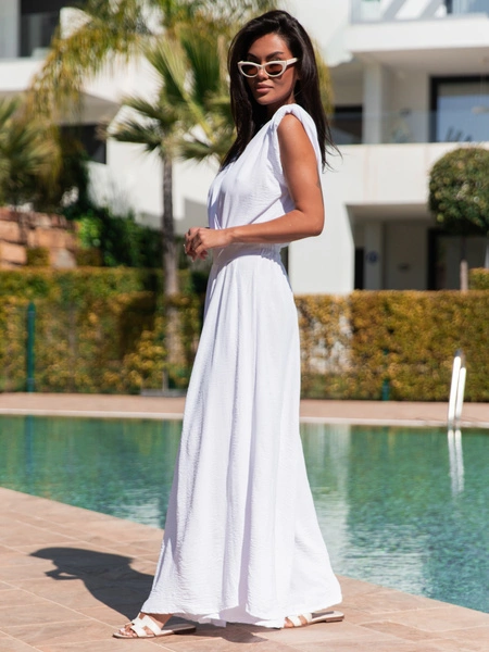 Zwiewny KOMBINEZON z długimi spodniami z kreszowanej tkaniny biały X113 k01