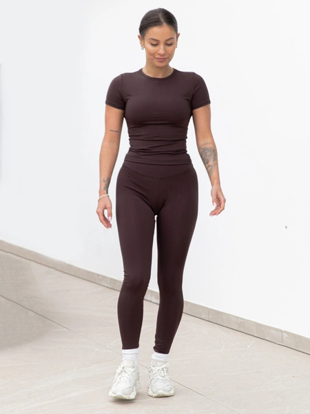 FITNESS / SIŁOWNIA / JOGA dopasowane SPODNIE legginsy z wysokim stanem czekoladowe F102