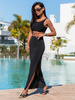 Dopasowany KOMPLET top i maxi spódnica z wycięciem na nogę czarny X167 k01