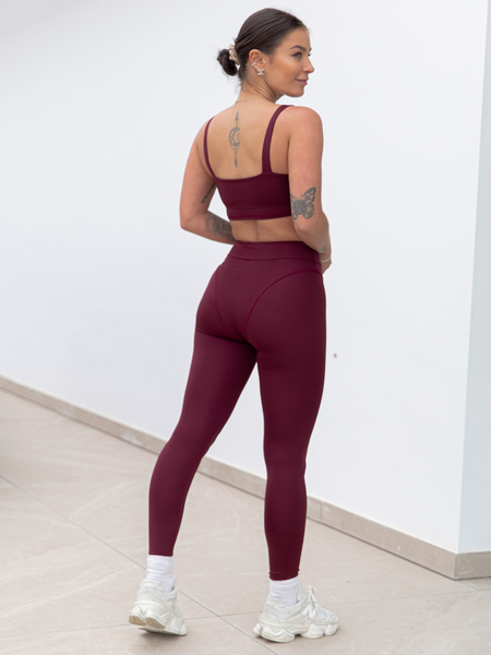 FITNESS / SIŁOWNIA / JOGA dopasowane SPODNIE legginsy z wysokim stanem z przeszyciami bordowe F106
