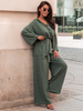 Zwiewny KOMPLET koszula dłuższa kimono wiązana w pasie i szerokie spodnie khaki E345 k01