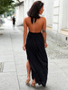Maxi sukienka z dekoltem typu halter czarna c306 k01