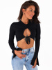 Bawełniana bluzka z prążka z wycięciem na biuście czarna C143 k01