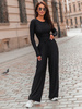 Wiskozowy KOMPLET dopasowana bluzka z długim rękawem i luźne spodnie czarny E351