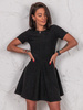 Krótka SUKIENKA z rozkloszowanym dołem z dzianiny przeplatanej błyszczącą nitką czarna E608 k01