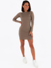 Bawełniana dopasowana sukienka mini z prążka cappuccino c174 k01