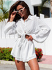 Zwiewny KOMPLET oversizowa koszula wiązana i luźne szorty biały E241